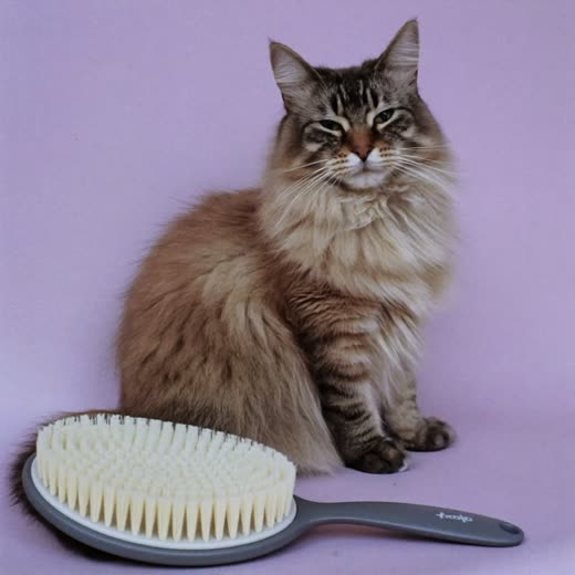 A long-haired cat with a freshly brushed, glossy coat